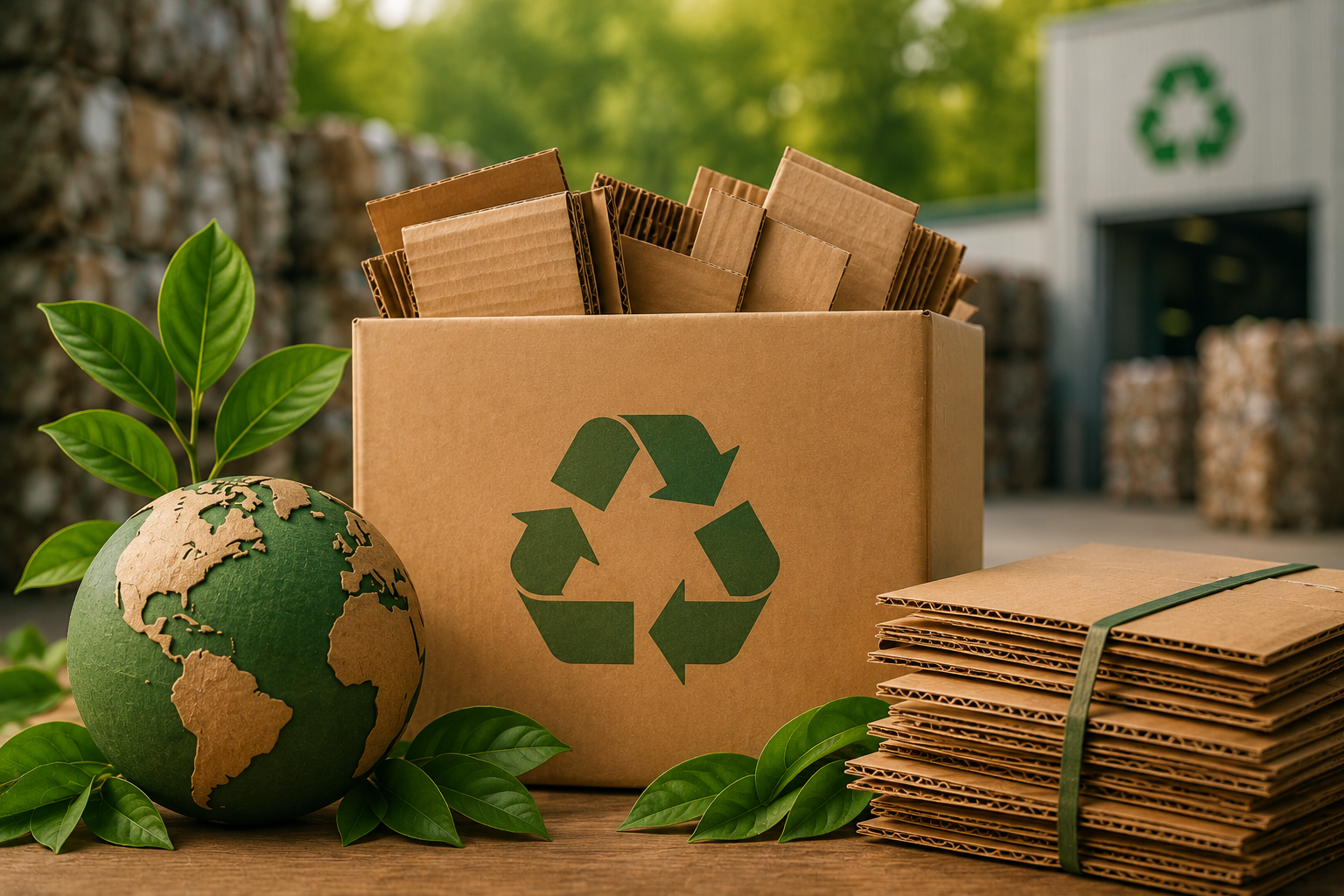Caixas representando a reciclagem de papelão.